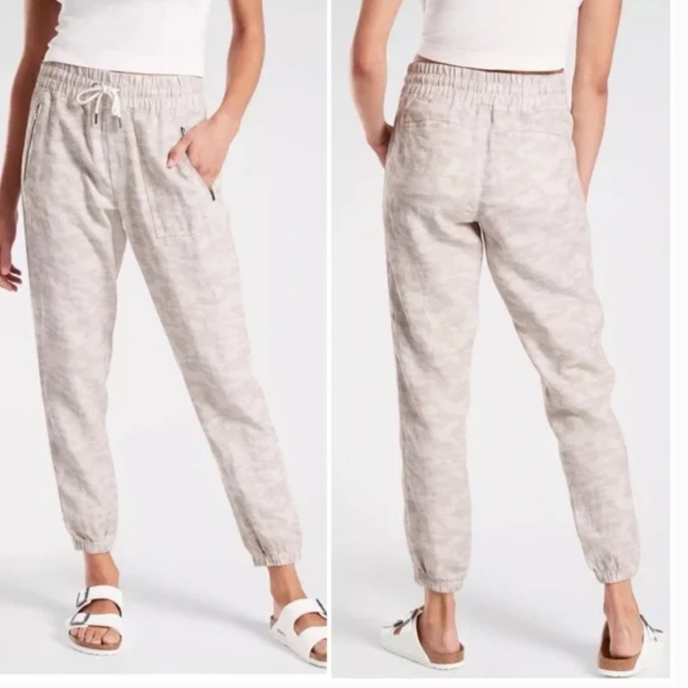 ATHLETA Pants Neutral Camo Linen Joggers Cabo Tide Linen Joggers Size 2 Like New